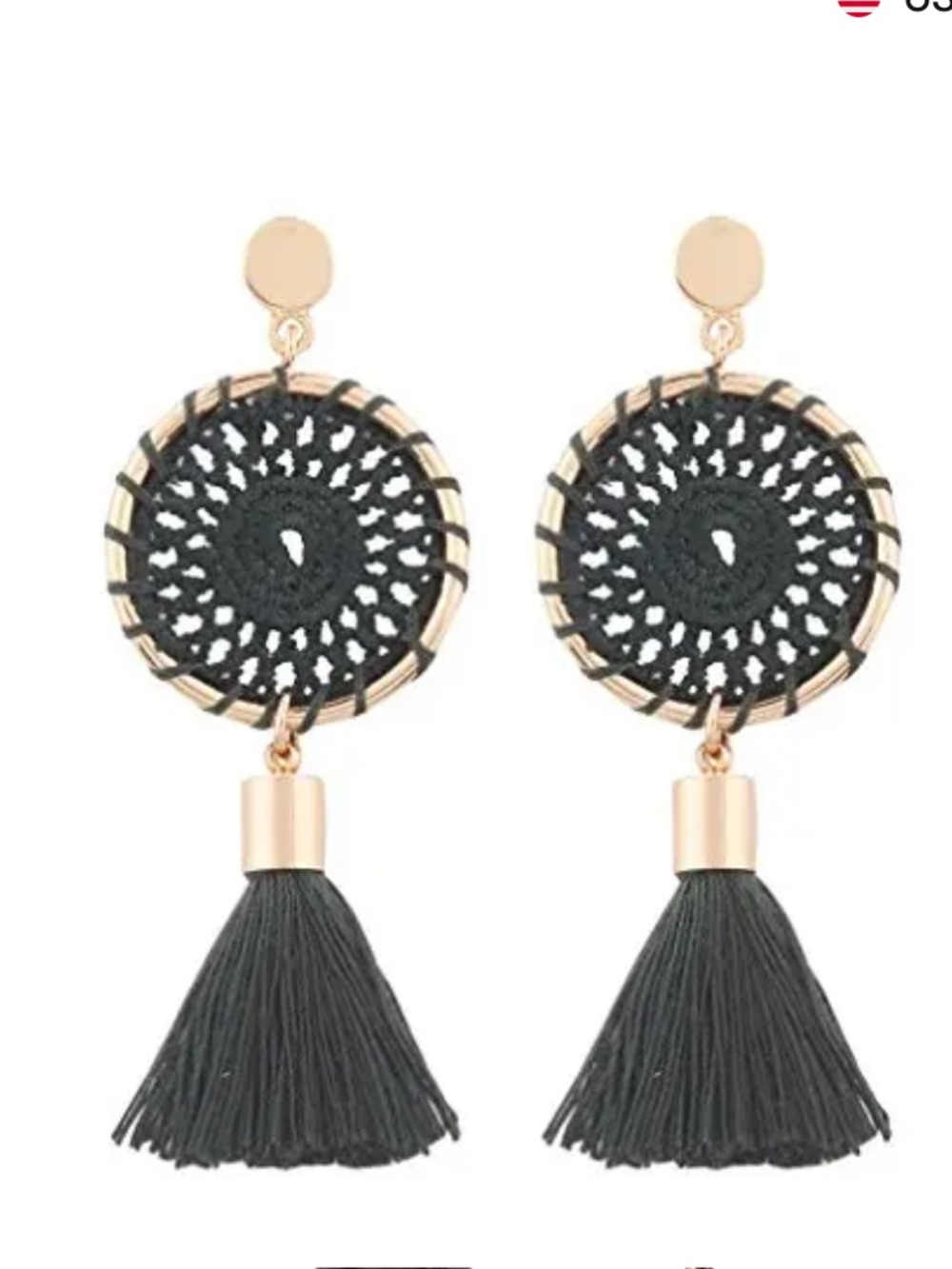 Black & Gold Boho Tassle Statement Earrings